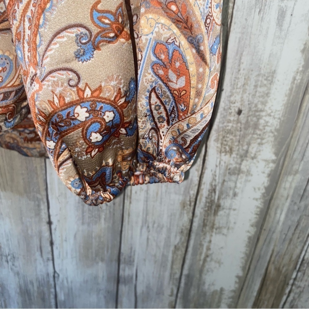 Entro Tan Mixed Print Satin Blouse - Picture 2 of 6